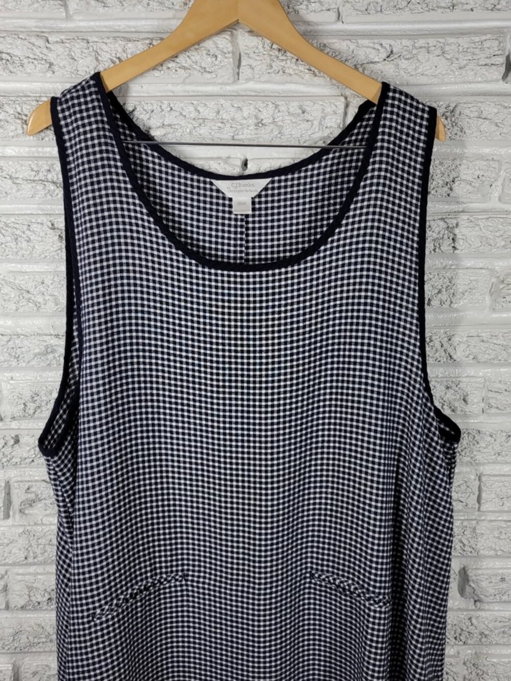 CJ Banks Women 20W Dress Gingham Blue White Seersucker Sleeveless PLA58E - Picture 4 of 12